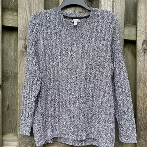 Plus size 2X Marled Black/white 100% Cotton Pullover V neck Cable Knit S…